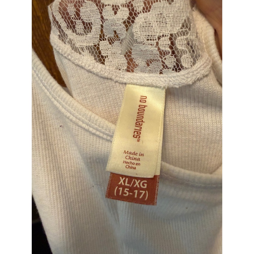 No Boundaries White Ribbed Lace Racerback Tank Top XL 15-17 Floral Detail - Picture 4 of 5